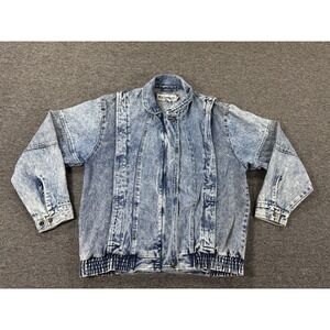 Vintage Ruth Douglas Jacket Womens Large Blue Acid Wash Denim Bomber 80s